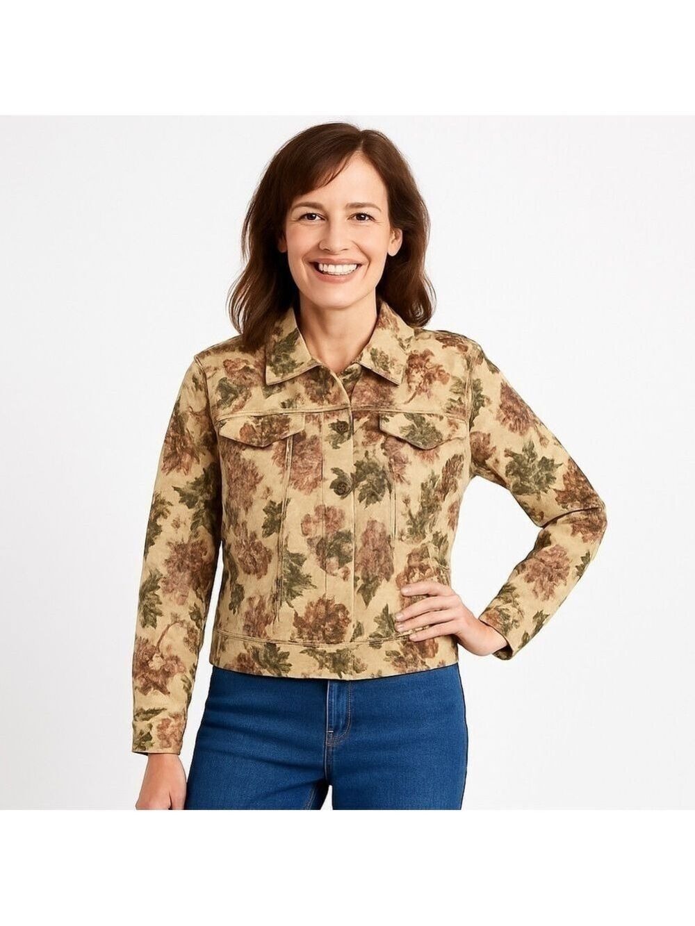 BILL BLASS Jeanswear Petite Vintage Floral Denim Jean Jacket Size PM